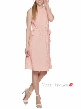JUICY COUTURE SLEEVELESS HIGH NECK CINCH DRESS IN PEACHSKIN W/ FOIL